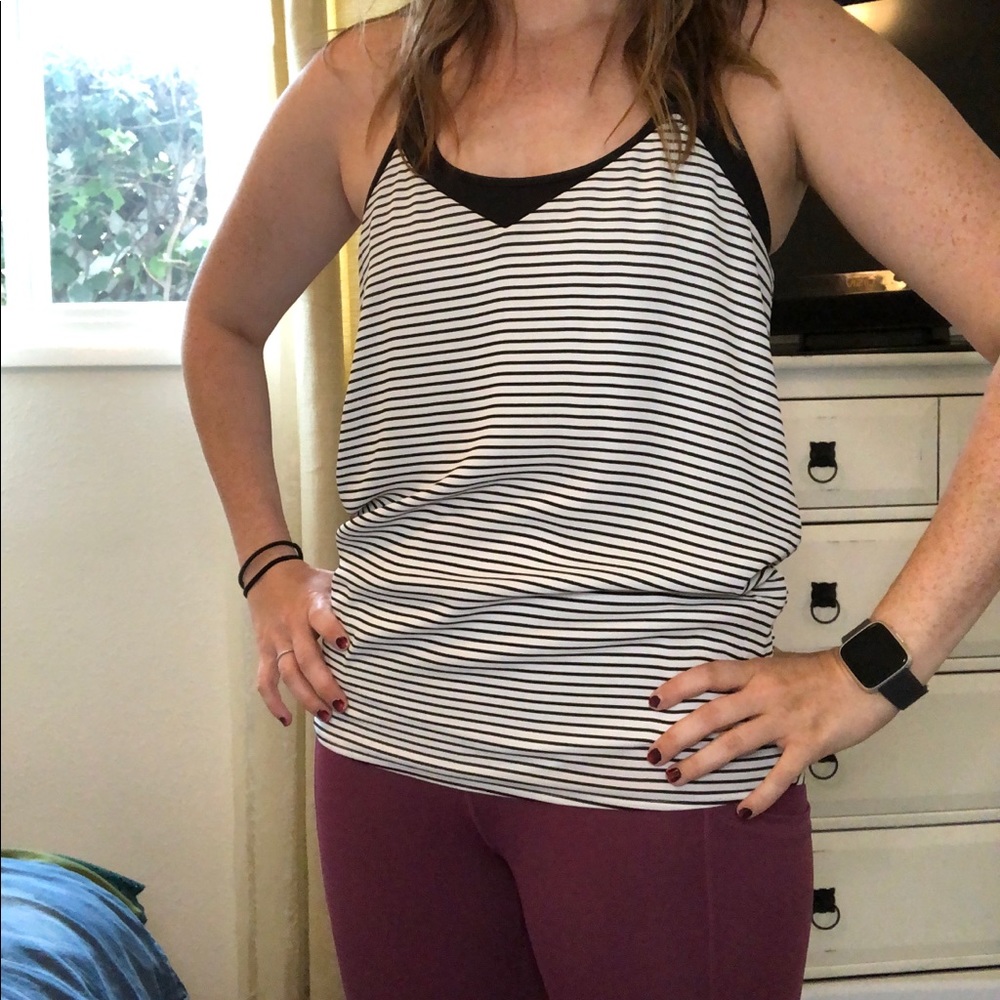 Black and white striped tank sz S with lace back